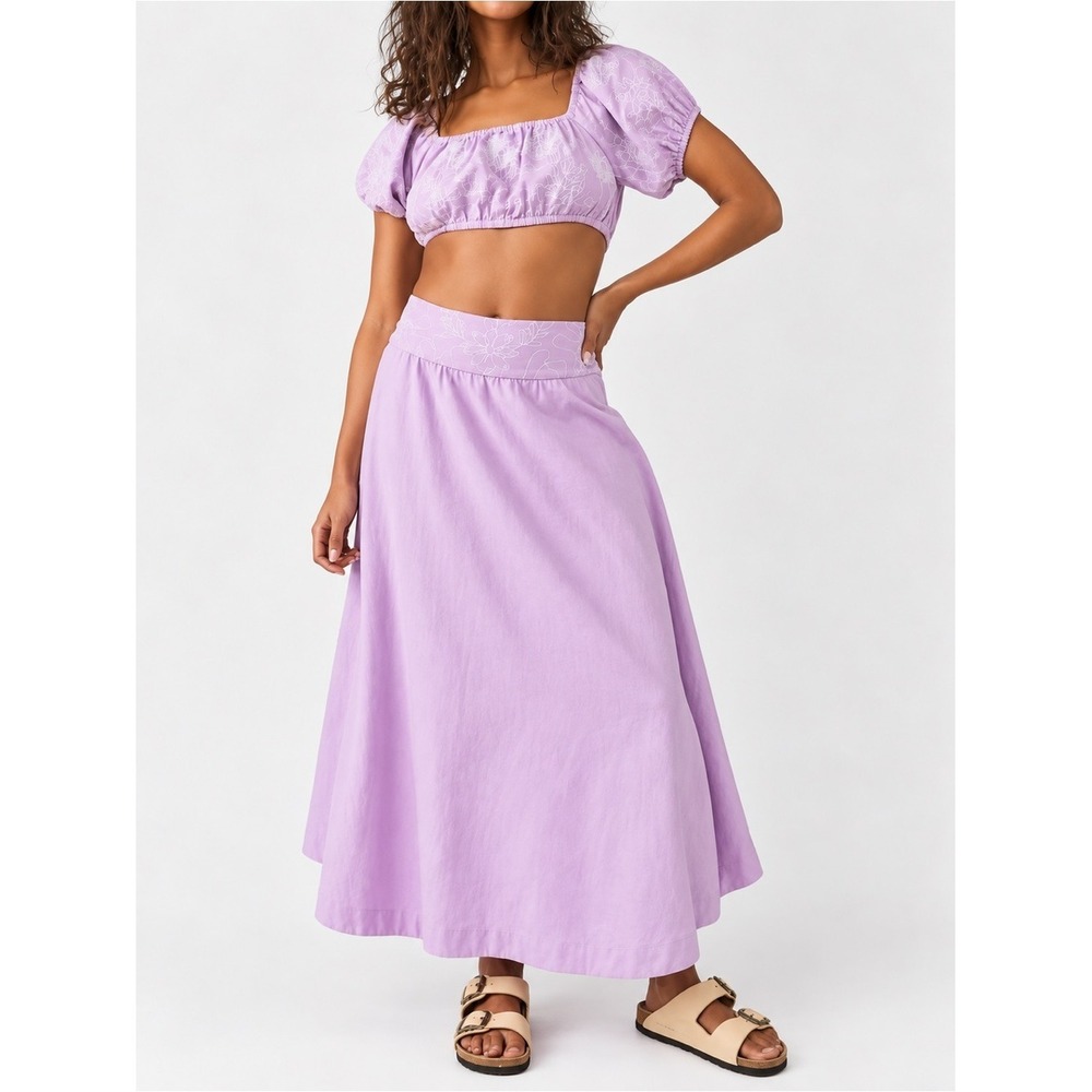 Free People Lotus Set XL Orchid Embroidered Crop Top Maxi Skirt OB1722016